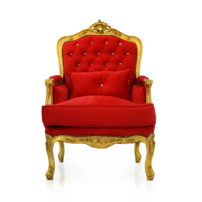 Πολυθρόνα Λουις Κενζ Με Φύλλο Χρυσού & Βελούδο Κόκκινο Ύφασμα - K5-6164-Armchair Ζ5-6164 