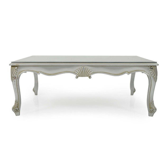 Τραπέζι σαλονιού Λουις Κένζ με φύλλο ασήμι και κρύσταλλο στην επιφάνεια-Table L12-3419 