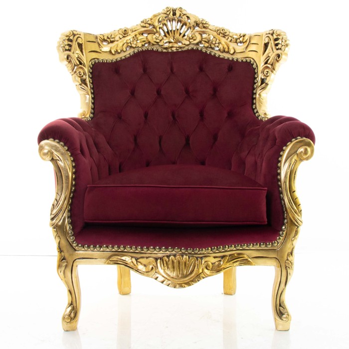 Μπερζέρα Μπαρόκ XL Μασίφ Καρυδιά Χειροποίητη Με Φύλλο Χρυσού & Μπορντό Βελούδο - K17-6337-Baroque Armchair K17-6337 