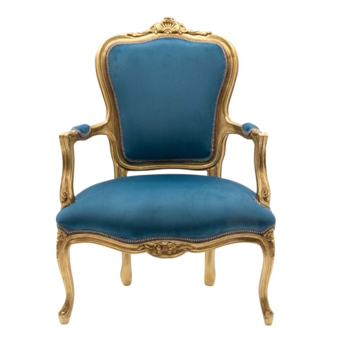 Πολυθρόνα Λουί κενζ χρυσή με μπλε βελούδο K17-6342-Armchair K17-6342 