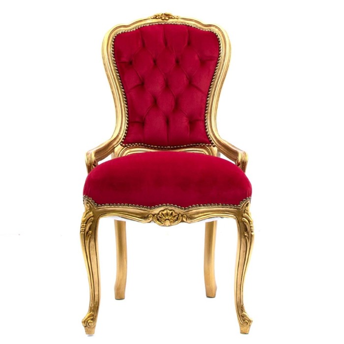 Καρέκλα Λουις Κενζ Σκαλιστή με κόκκινο βελούδο Καπιτονέ Χρυσή από μασίφ ξύλο καρυδιάς-Chair K16-5116 