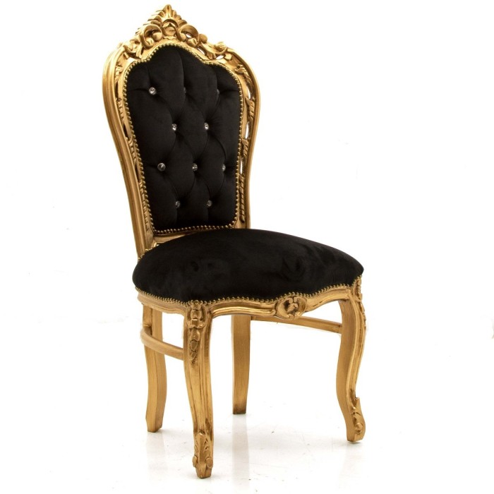 Καρέκλα Μπαρόκ Τραπεζαρίας με Φύλλο Χρυσού και Μαύρο Βελούδο με Strass - Κ16-5123-CHAIR - Κ16-5123 