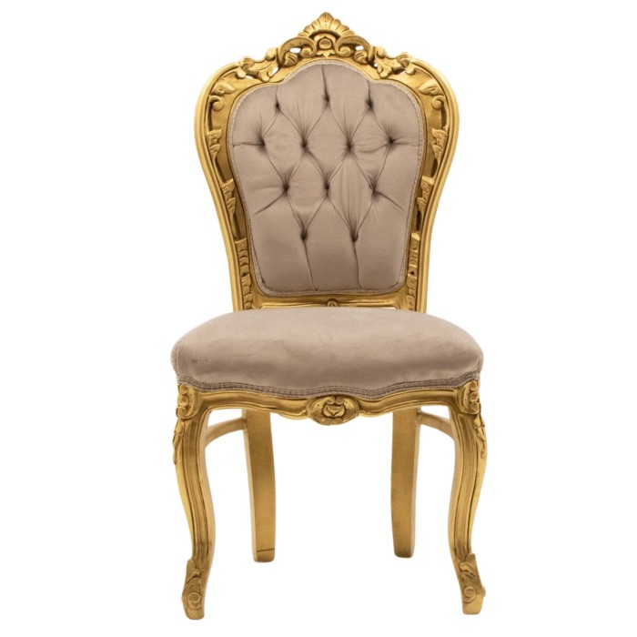 Καρέκλα Λουί Κενζ με γκρί βελούδο και καπιτονέ πλάτη. MK-5146-CHAIR MK-5146 