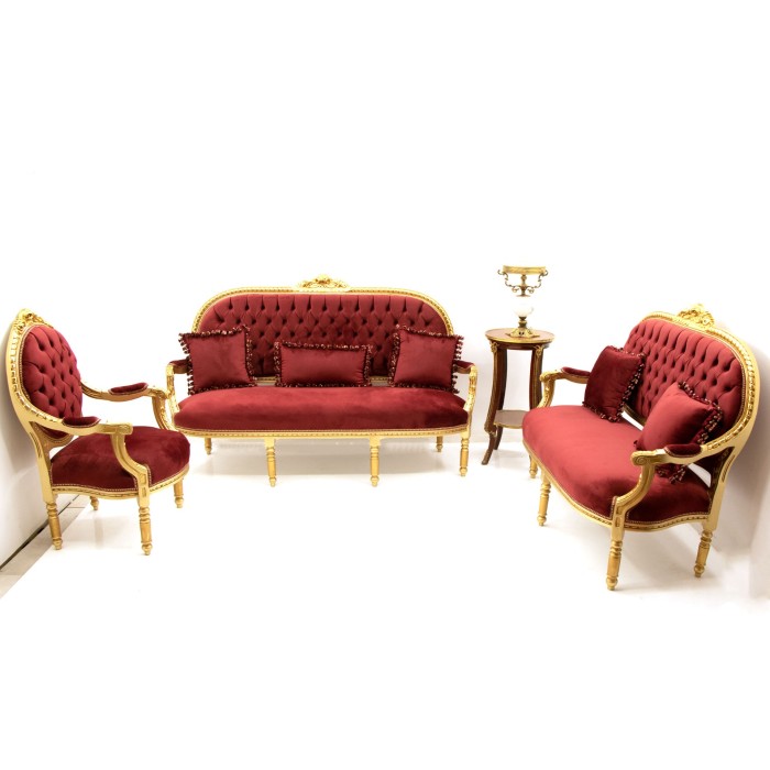 Σέτ σαλονιού Λούι Σέζ με κόκκινο ύφασμα απο βελούδο υψηλής ποιότητας ΜΚ-9103-Living room set ΜΚ-9103 