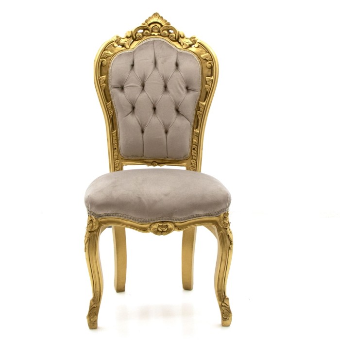 Καρέκλα Λουί Κενζ με φύλλο χρυσού και ΓΚΡΙ βελούδο με καπιτονέ πλάτη. ΜΚ-5140-CHAIR ΜΚ-5140 