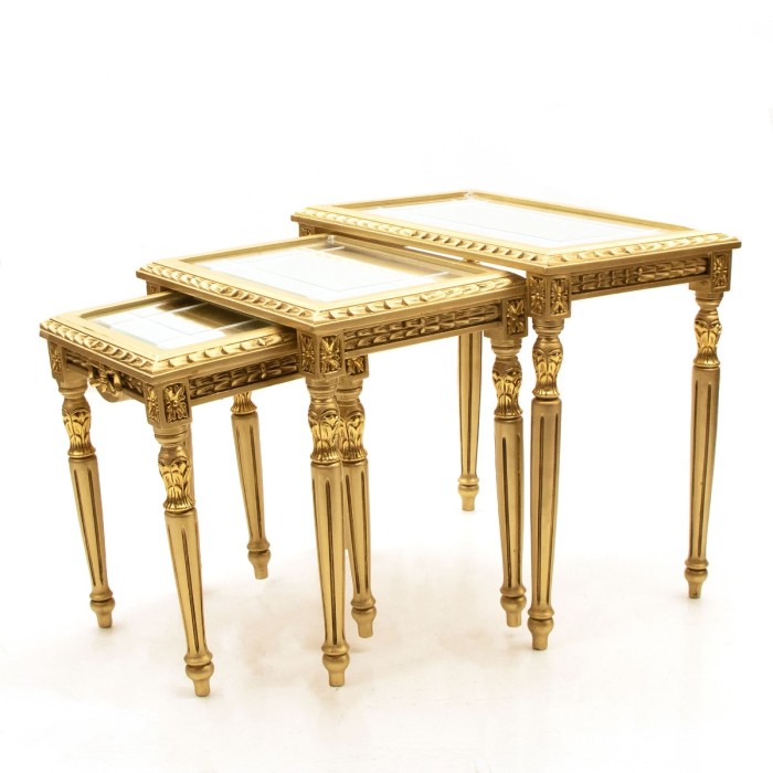 Τραπέζι Λουι Σεζ Χρυσό σκαλιστό με καθρέφτη στην επιφάνεια MK-3506-TABLE MK-3506 