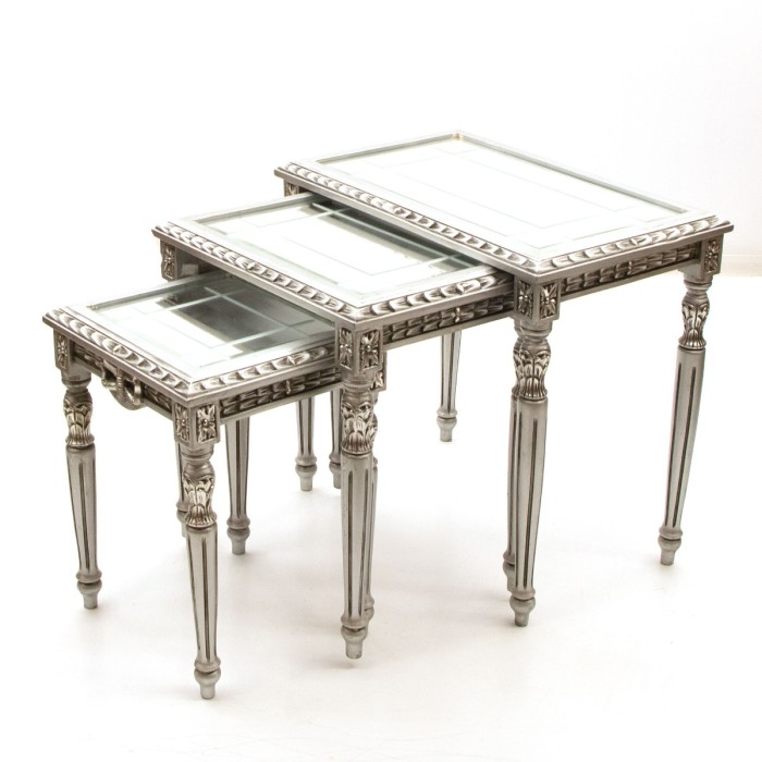 Τραπέζι Λουις Σεζ με φύλλο ασημιού σκαλιστό με καθρέφτη στην επιφάνεια MK-3505-table MK-3505 