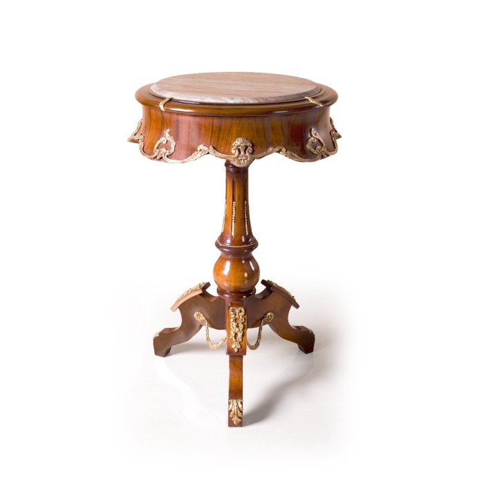 Στρογγυλό πλαϊνό τραπέζι με μπρούτζινες διακοσμήσεις και μάρμαρο της Γαλλικής Αυτοκρατορίας 19ου αιώνα-PPD-1365 