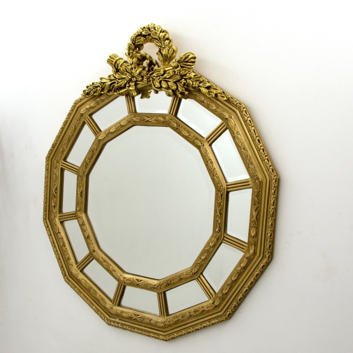 Στρογγυλός Καθρέπτης Τοίχου της Νεοκλασικής Εποχής με φύλλο χρυσού-PPD-42 