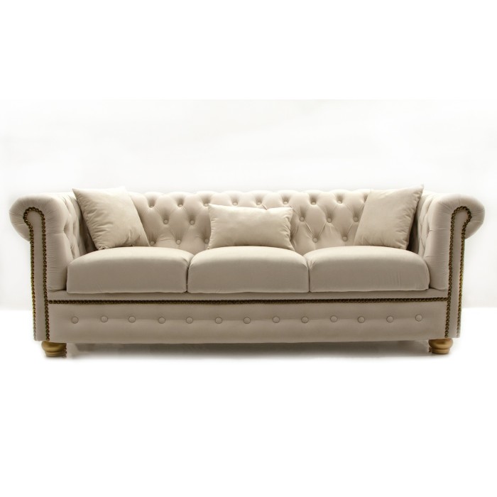 Καναπές Τριθέσιος Καπιτονέ offwhite με αλέκιαστο και αδιάβροχο ύφασμα καπαράδες και φύλλο χρυσού ΜΚ-8588-sofa ΜΚ-8588 