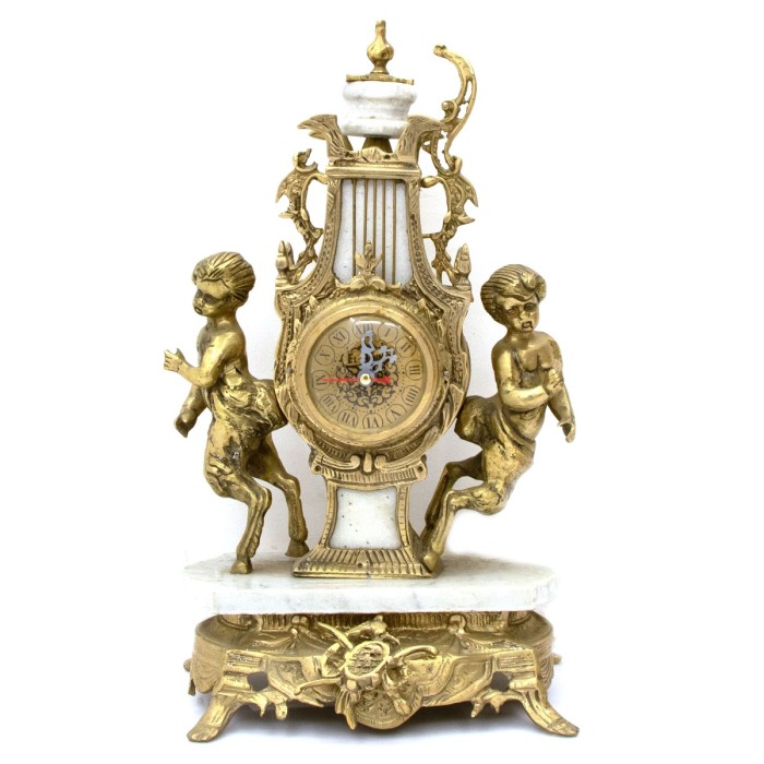 Επιτραπέζιο Μπαροκ Ρολόι απο χρυσό Μπρούτζο και λευκό μάρμαρο με χρυσά αγαλματίδια ΜΚ-13265-clock ΜΚ-13265 