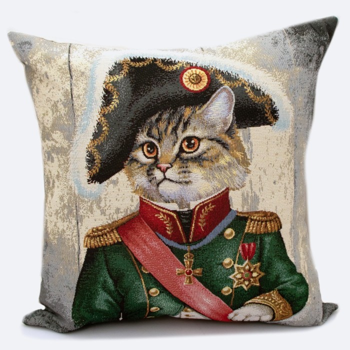 Μαξιλάρι διακοσμητικό με ζωγραφική Γάτας ντυμένη Ναπολεών τετράγωνο απο στόφα Ισπανίας 45χ45 ΜΚ-001-pillow ΜΚ-001 
