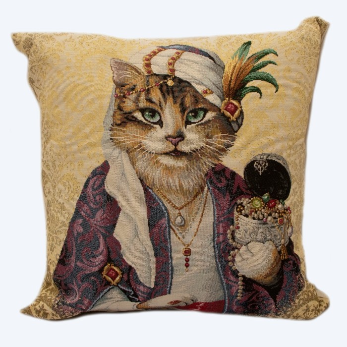 Μαξιλάρι διακοσμητικό με ζωγραφική Γάτου ντυμένου Χαλίφη τετράγωνο απο στόφα Ισπανίας 45χ45 ΜΚ-004-pillow ΜΚ-004 