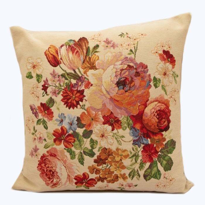 Μαξιλάρι διακοσμητικο με πολύχρωμα άνθη, τετράγωνο απο στόφα Ισπανίας 45χ45 ΜΚ-009-pillow ΜΚ-009 