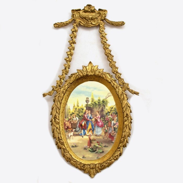 Μπρούτζινο κάδρο Λουδοβίκου 15ου με πορσελάνη και ζωγραφική ΜΚ-13280-PLATE ΜΚ-13280 