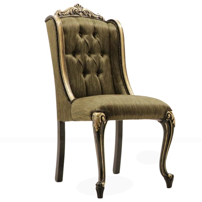 Καρέκλα Λουί Κένζ Καπιτονέ με λάκα μαύρη και φύλλο χρυσού , ενώ το ύφασμα είναι σατέν υψηλής ποιότητας σε λαδί χρώμα ΜΚ-5180-chair ΜΚ-5180 