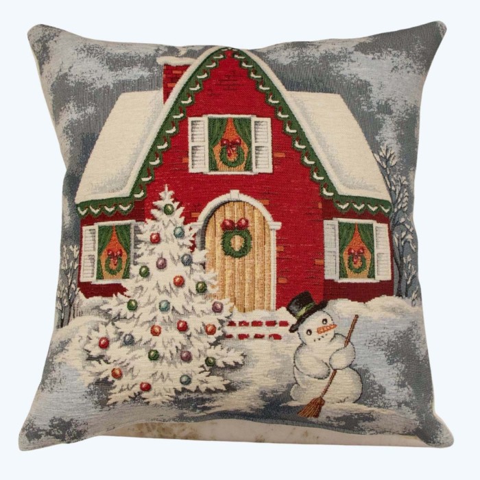 Μαξιλάρι διακοσμητικό Christmas Edition η ''Χιονισμένη αυλή'' ,τετράγωνο απο στόφα Ισπανίας 45χ45 Μ-pillow ΜΚ-028-1 