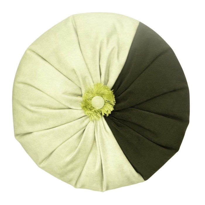 Μαξιλάρι διακοσμητικό στρογγυλό με φούντα δίχρωμο λαχανί-χακί απο βελούδο υψηλής ποιότητας 42 x 20 ΜΚ-062-pillow ΜΚ-062 