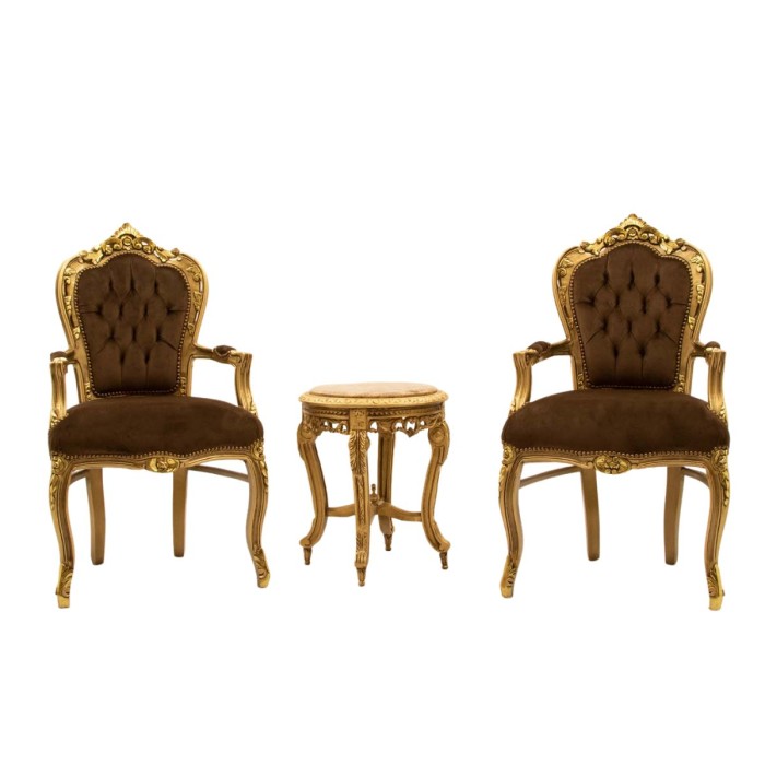 Σέτ σαλονιού με δύο Μπαρόκ καρέκλο-πολυθρόνες και χαμηλό τραπέζι Λουί κένζ με μάρμαρο και φύλλο χρυσού ΜΚ-9137-baroque set ΜΚ-9137 