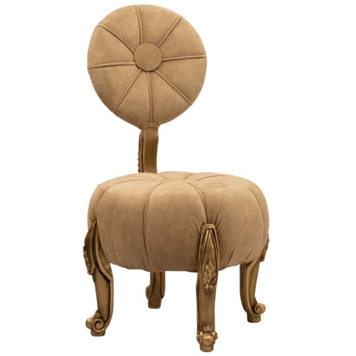 Καρέκλα-σκαμπό με ψηλή πλάτη σε στύλ Μπαρόκ με φύλλο χρυσού και αλέκιαστο-αδιάβροχο ύφασμα σε μπέζ χρώμα ΜΚ-5186-Chair ΜΚ-5186 