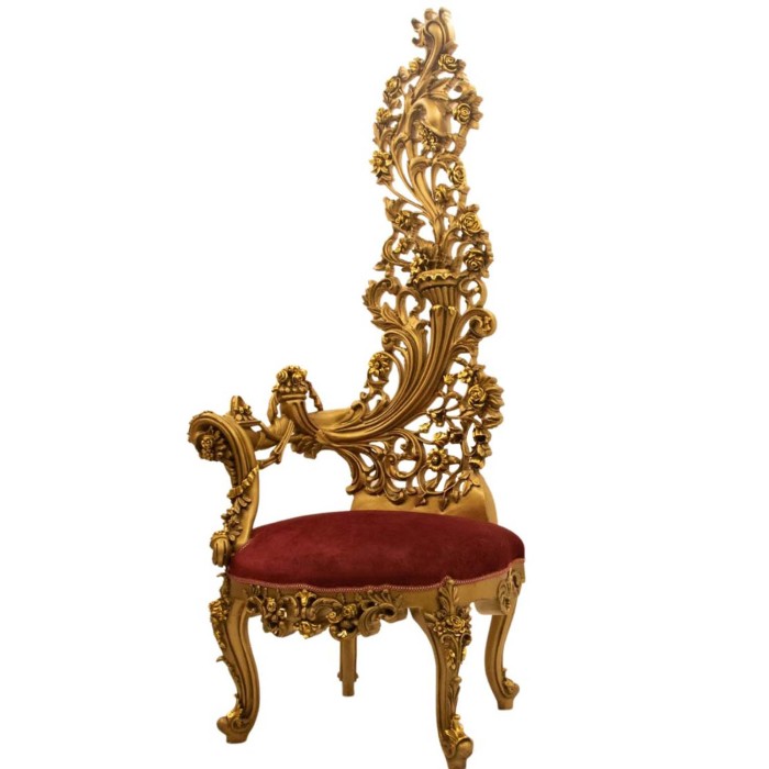 Εντυπωσιακός Θρόνος Ροκοκό με ένα μπράτσο και φύλλο χρυσού με βελούδο ύφασμα υψηλής ποιότητας ΜΚ-6574-throne ΜΚ-6574 