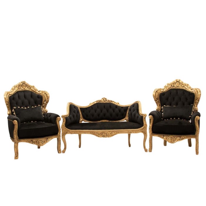 Σέτ σαλονιού Λουί Κένζ με φύλλο χρυσού και μαύρο ύφασμα αδιάβροχο αλέκιαστο υψηλής ποιότητας ΜΚ-9129-living room set ΜΚ-9129-1 