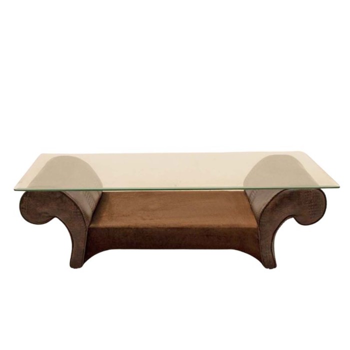 Τραπέζι σαλονιού Art Deco σε καφέ χρώμα με δέρμα και τζάμι στην επιφάνεια ΜΚ-3540-table ΜΚ-3540 