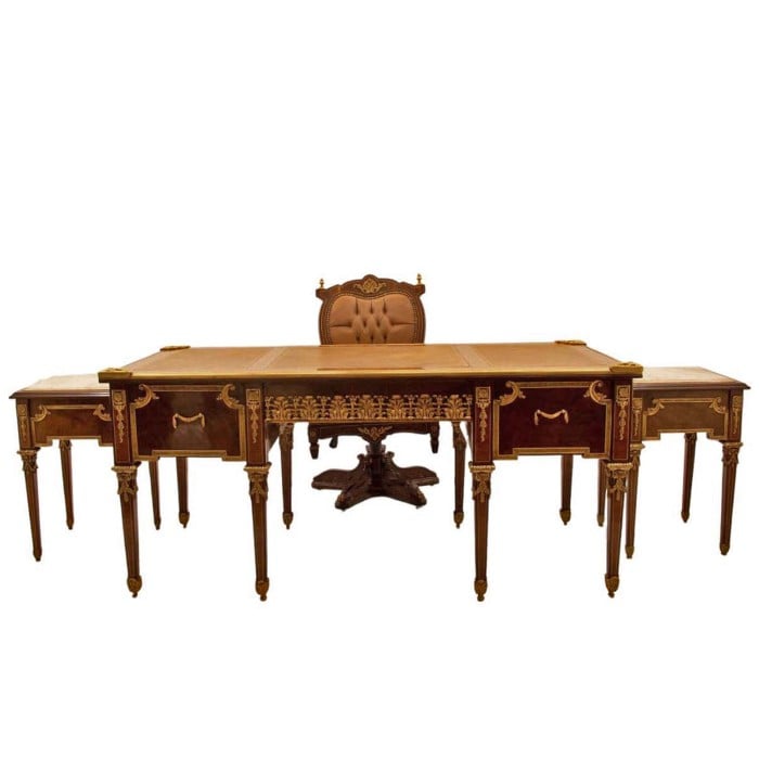 Σέτ κλασικό Γραφείο Λούπο με πολυθρόνα και δύο πλαϊνά τραπέζια σε καφέ χρώμα ΜΚ-12124-desk & tables ΜΚ-12124 