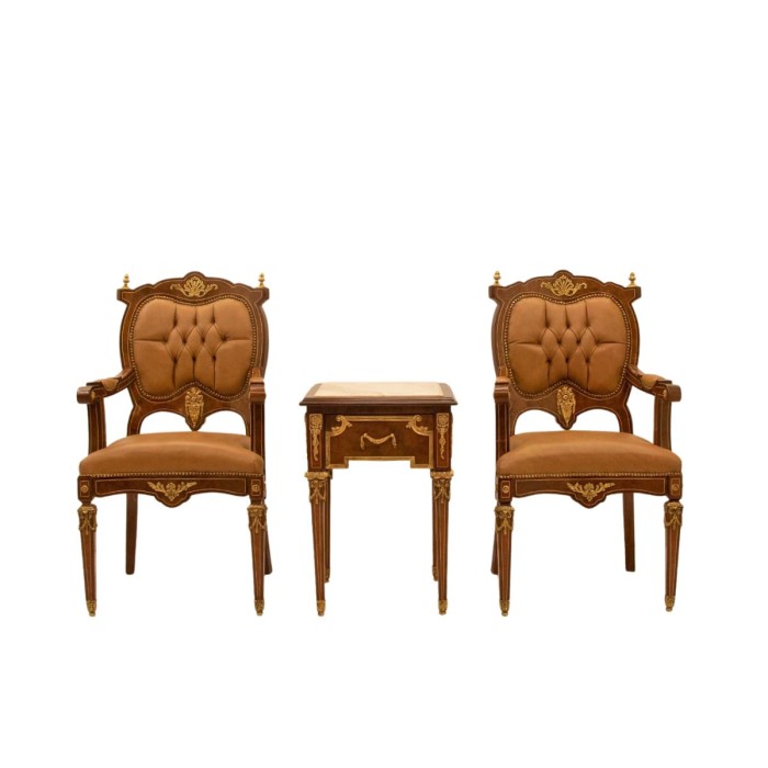 Σέτ Κλασικό με δύο πολυθρόνες γραφείου και ένα βοηθητικό τραπεζάκι με μάρμαρο σε καφέ χρώμα ΜΚ-12128-armchairs & table ΜΚ-12128 