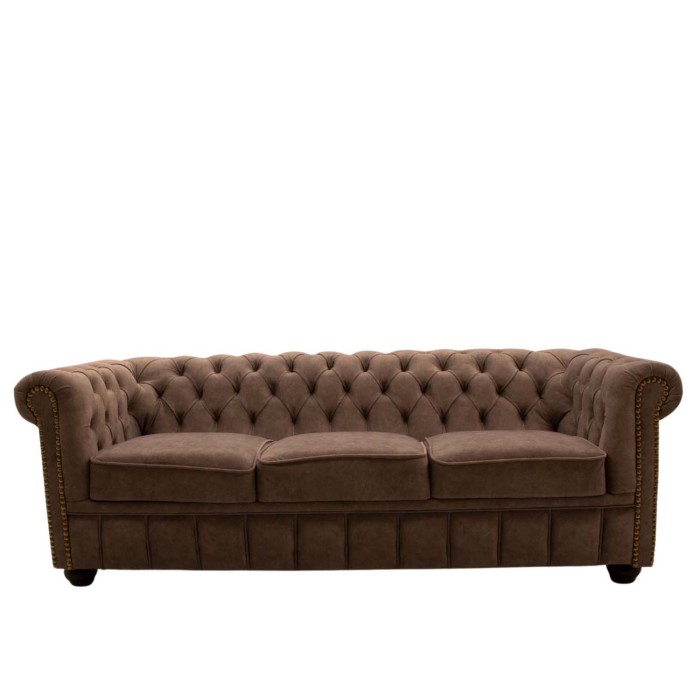 Κλασικός καναπές καπιτονέ τριθέσιος σε καφέ χρώμα με βελούδο αλέκιαστο ύφασμα ΜΚ-8665-Sofa ΜΚ-8665 