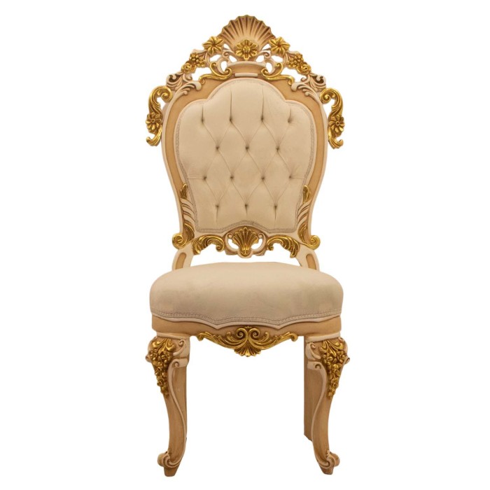 Καρέκλα Λουι Κένζ με λάκα και φύλλο χρυσού με μπέζ ανοιχτό ύφασμα αλέκιαστο αδιάβροχο ΜΚ-5187-chair MK-5187 