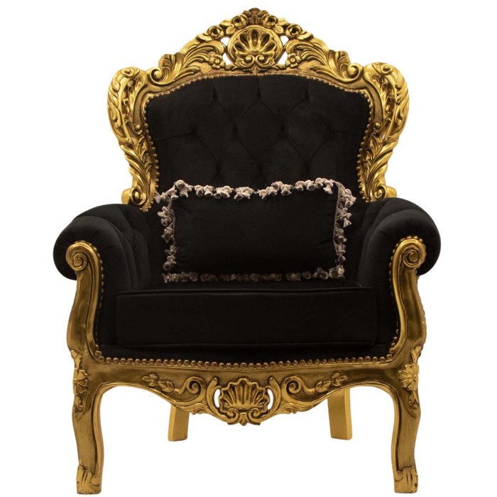 Μπερζέρα Μπαρόκ με φύλλο χρυσού και μαύρο αλέκιαστο αδιάβροχο ύφασμα ΜΚ-6606-baroque wing armchair ΜΚ-6606 