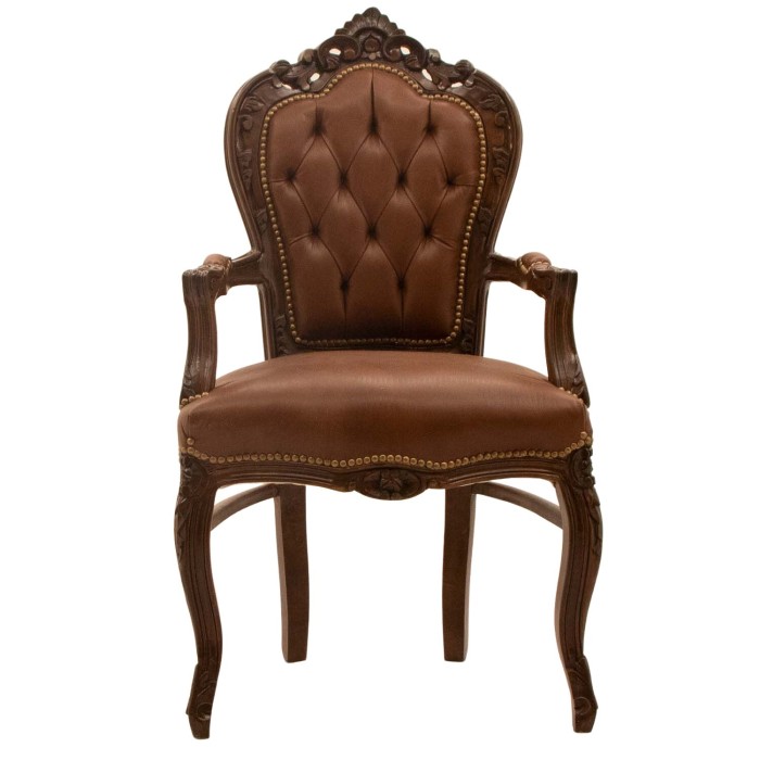 Καρεκλο-πολυθρόνα Λουι Κένζ χειροποίητη με λούστρο και καφέ γνήσιο δέρμα ΜΚ-6598-baroque armchair ΜΚ-6598 