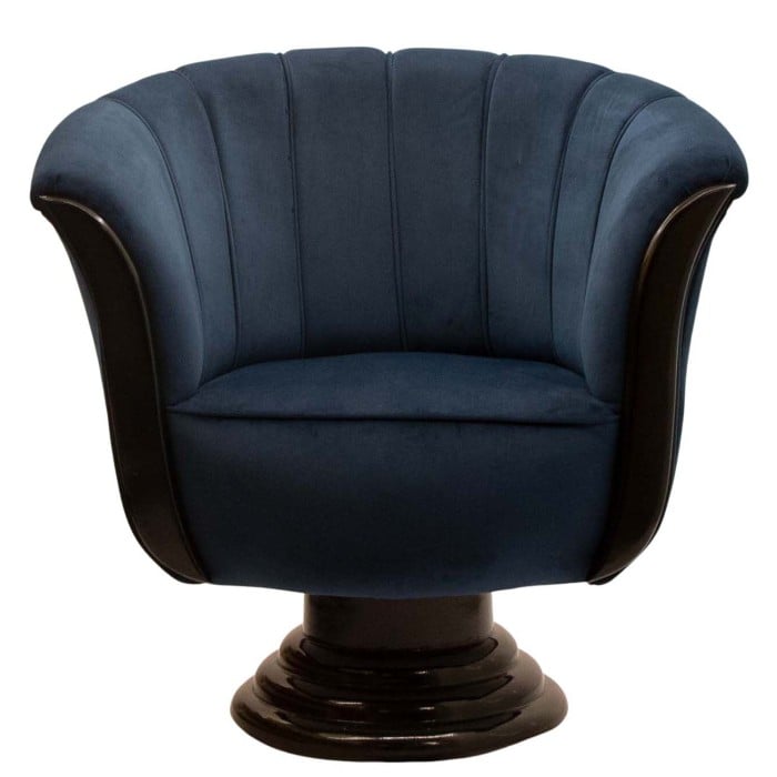 Πολυθρόνα Art Deco με μαύρη βάση απο μασίφ καρυδιά με ύφασμα Blue Navy αλέκιαστο αδιάβροχο ΜΚ-6601-armchair ΜΚ-6601 