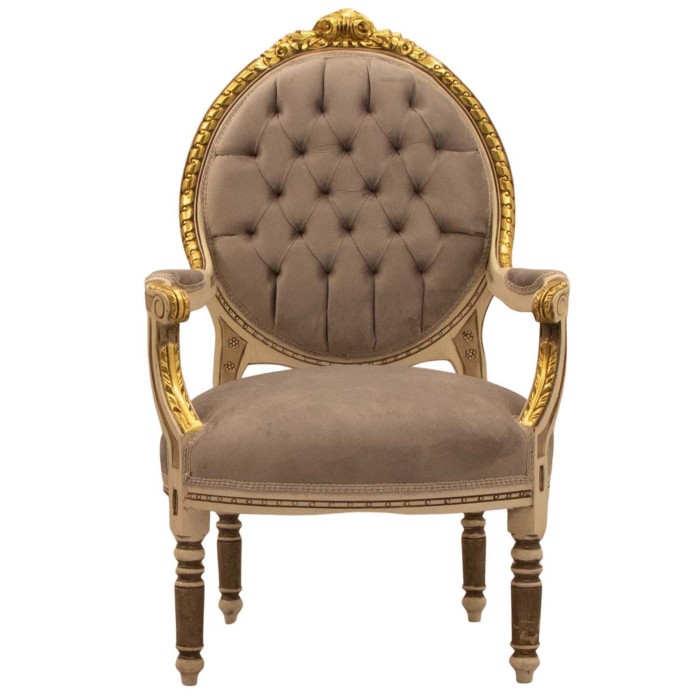 Λουί Σέζ πολυθρόνα καπιτονέ με φύλλο χρυσού και γκρί αλέκιαστο αδιάβροχο ύφασμα ΜΚ-6620-armchair ΜΚ-6620 