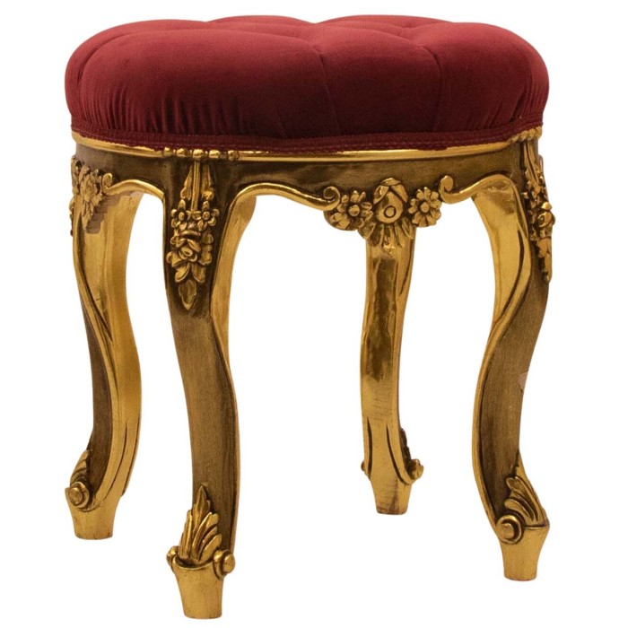 Στρογγυλό σκαμπό Λουί Κένζ με φύλλο χρυσού με αλέκιαστο-αδιάβροχο ύφασμα σε μπορντό χρώμα ΜΚ-8715-stool ΜΚ-8715 