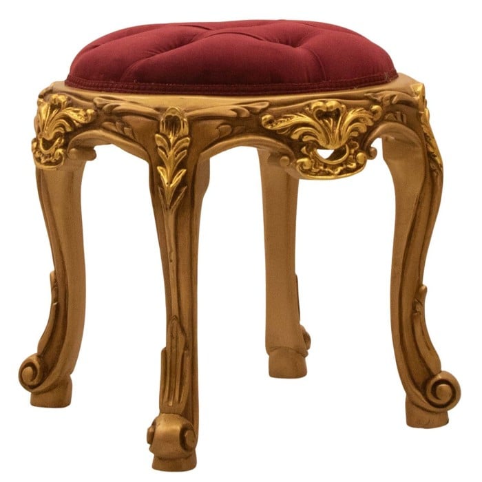 Στρογγυλό σκαμπό Λουί Κένζ με φύλλο χρυσού με αλέκιαστο-αδιάβροχο ύφασμα σε μπορντό χρώμα ΜΚ-8716-stool ΜΚ-8716 