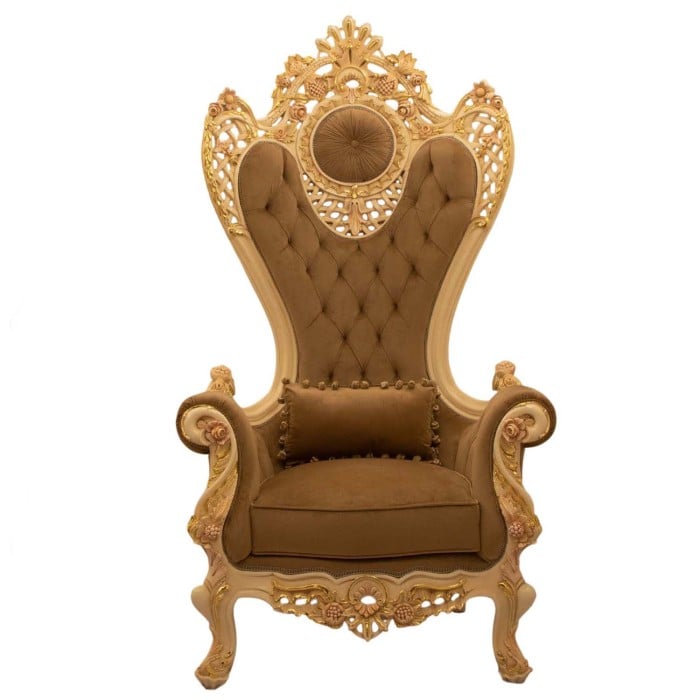 Εντυπωσιακός Θρόνος με φύλλο rose gold και αλέκιαστο αδιάβροχο-βελούδο ύφασμα σε καφέ χρώμα ΜΚ-6630-throne ΜΚ-6630 