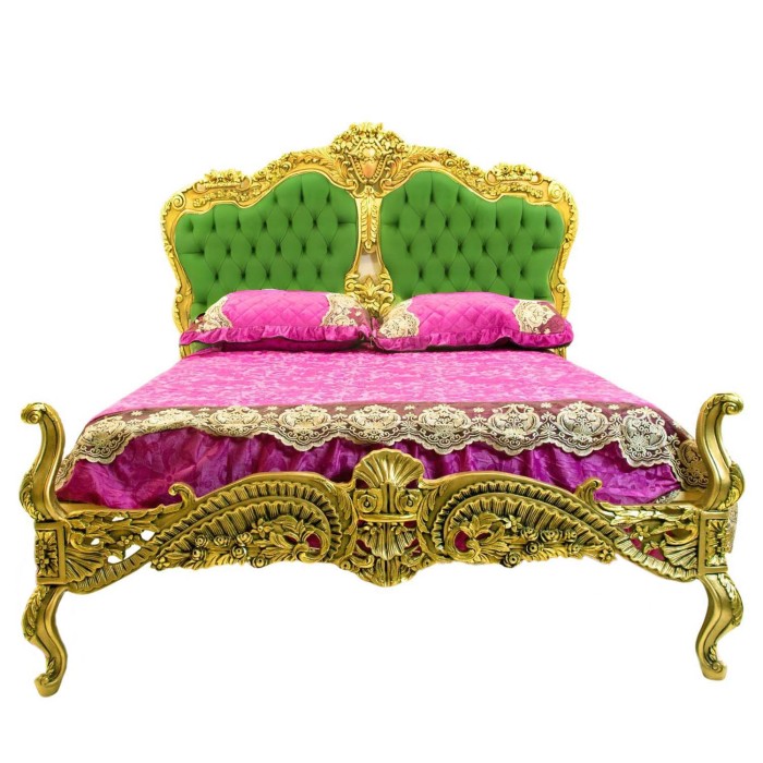 Κλασικό Κρεβάτι Μπαρόκ καπιτονέ με βελούδο μπέζ και φύλλο χρυσού RIS-11115-BED RIS-11115 