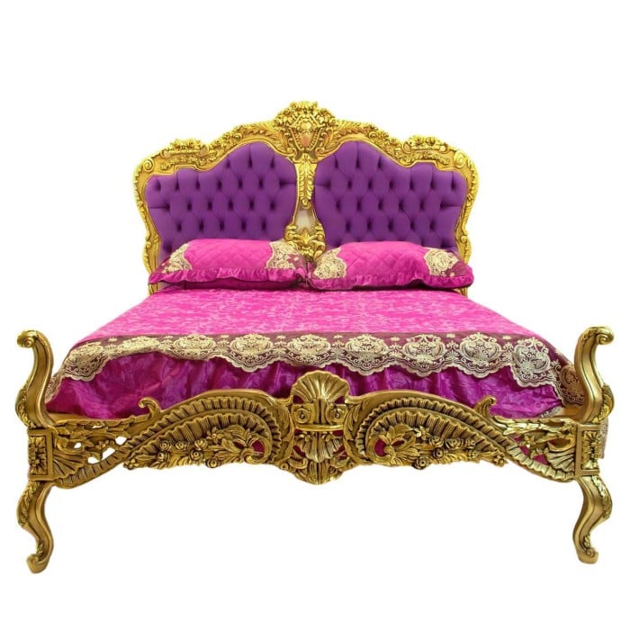 Κλασικό Κρεβάτι Μπαρόκ καπιτονέ με βελούδο μώβ και φύλλο χρυσού RIS-11117-BED RIS-11117 
