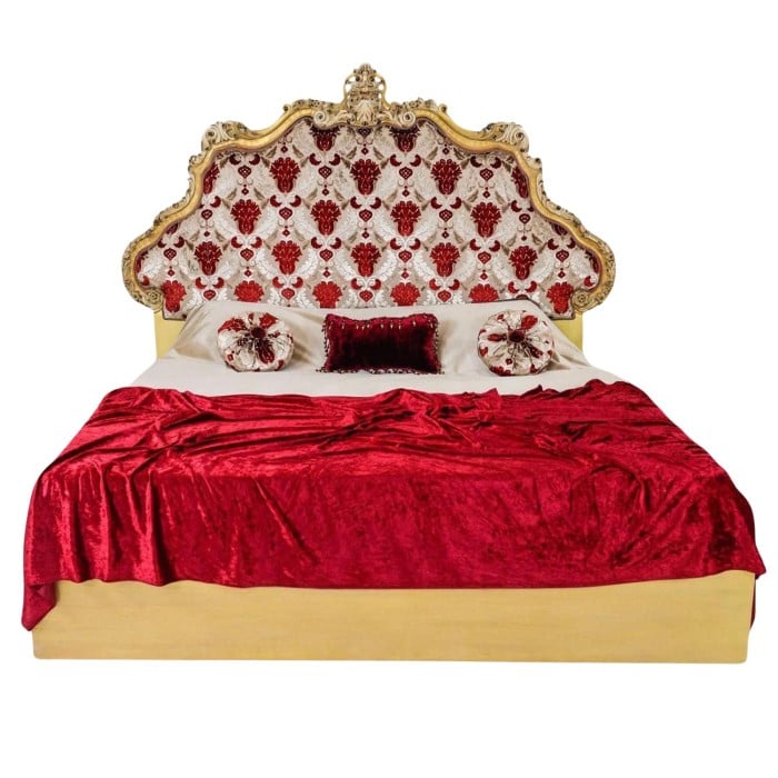 Κρεβάτι χειροποίητο σε στύλ Γαλλικό με φύλλο χρυσού και ανάγλυφο ύφασμα βελούδο υψηλής ποιότητας RIS-0022-BED RIS-0022 