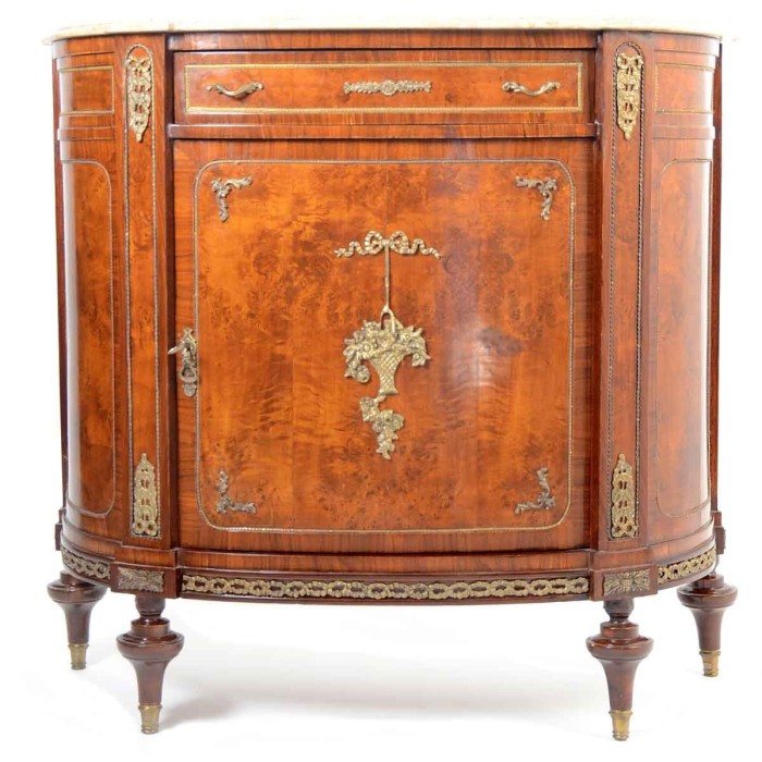 Μπαγιού με μάρμαρο μασίφ καρυδιά & φυσικό καπλαμά-French Louis XV cabinet A-1067 