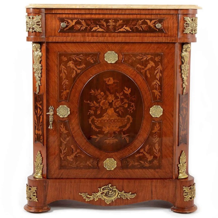 Μπαγιού με μάρμαρο & φυσικό καπλαμά μαρκετερί-French Louis XV cabinet X-1074 