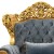 Μπερζέρα Μπαρόκ XL Μασίφ Καρυδιά Χειροποίητη με γκριζό-μπλέ ύφασμα αλέκιαστο-αδιάβροχο & Φύλλο χρυσού ΜΚ-6543-armchair ΜΚ-6543 