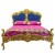 Κλασικό Κρεβάτι Μπαρόκ καπιτονέ με βελούδο navy blue και φύλλο χρυσού RIS-11116-BED RIS-11116 