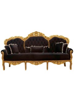 Καναπές τριθέσιος Μπαρόκ με φύλλο χρυσού και μαύρο βελούδο αλέκιαστο- αδιάβροχο ύφασμα ΜΚ-8677