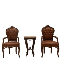 Σέτ Λουί Κένζ με δερμάτινες πολυθρόνες καφέ και τραπέζι με λούστρο ΜΚ-9148