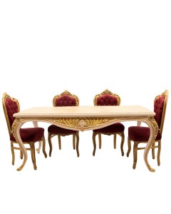 Μπαρόκ Τράπεζαρία Σέτ με 4 καρέκλες μπορντό και φύλλο χρυσού ΜΚ-100165
