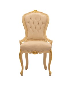 Καρέκλα Λουί Κένζ τραπεζαρίας με φύλλο χρυσού, λάκα και Off - white αλέκιαστο - αδιάβροχο ύφασμα ΜΚ-5197 