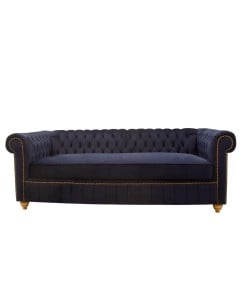 Καναπές τριθέσιος καπιτονέ σε χρώμα navy blue με ύφασμα βελούδο αδιάβροχο αλέκιαστο υψηλής ποιότητας RIS-8755